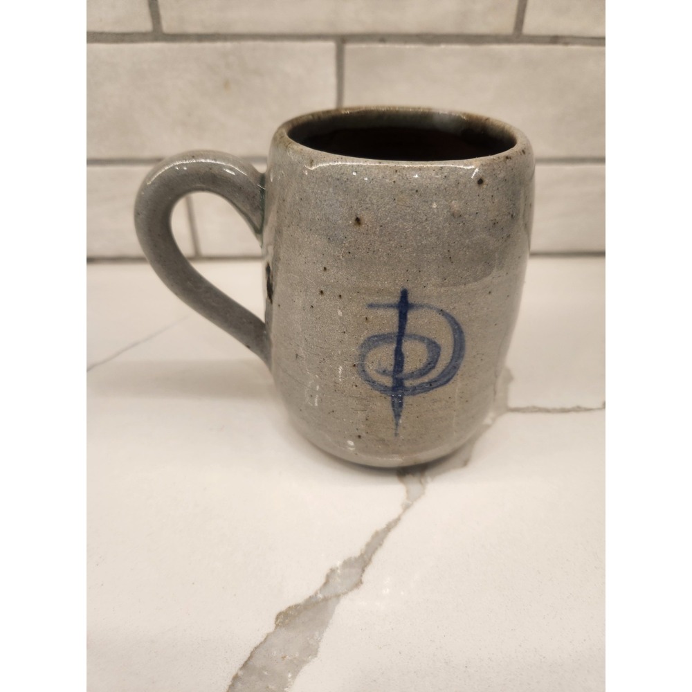 Vintage Studio Art Pottery Salt Glazed Coffee Tea Mug With Blue Flower Signed - Picture 3 of 10
